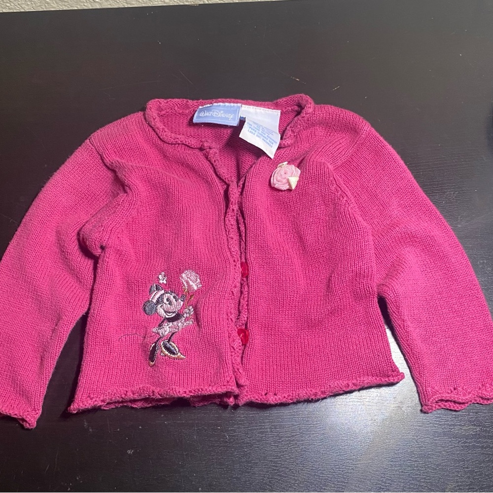 Vintage Walt Disney Fuchsia Knit Sweater Minnie Mouse with Rose 12M kids